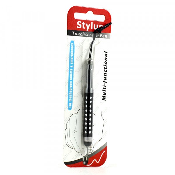 Wholesale Mini Diamond Shrinkable Stylus Touch Pen with Earphone Dust Cap (Black)